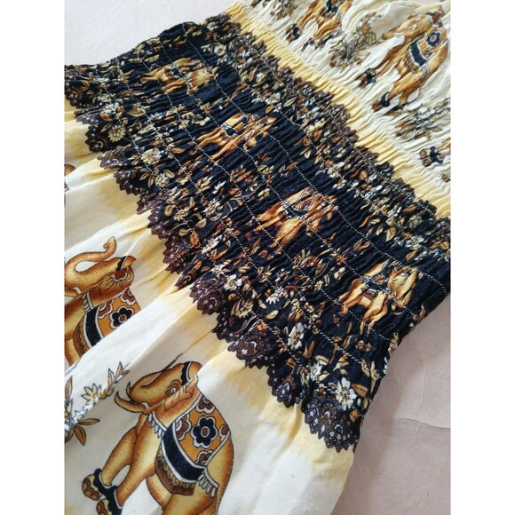 Elephant Boho Hippie Knee Length Dress Small Smocked Halter Top Festival Beach - Picture 4 of 6